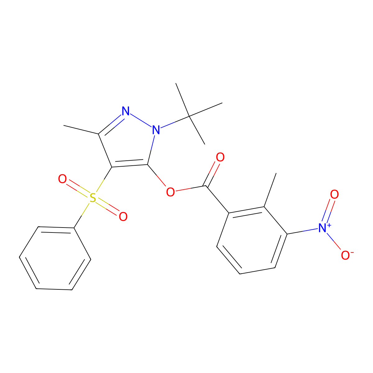 1-tert-butyl-3-methyl-4-(phenylsulfonyl)-1H-pyrazol-5-yl 2-methyl-3-nitrobenzoate molecular structure, CAS 851081-96-4