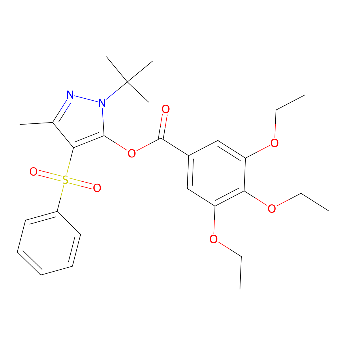 1-(tert-butyl)-3-methyl-4-(phenylsulfonyl)-1H-pyrazol-5-yl 3,4,5-triethoxybenzoate molecular structure, CAS 851082-01-4