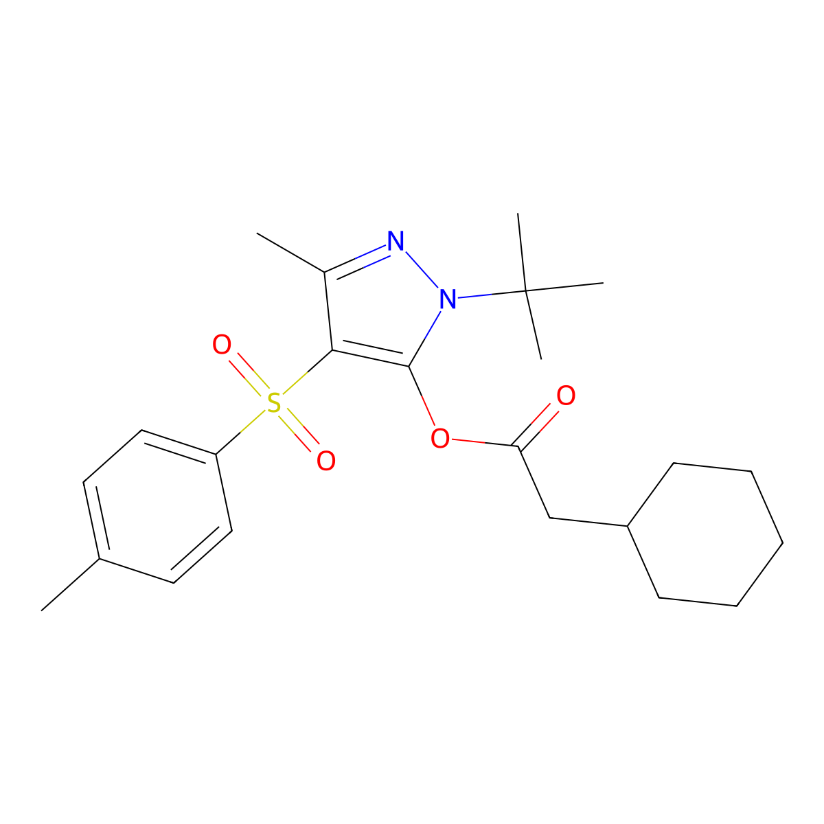 1-(tert-butyl)-3-methyl-4-tosyl-1H-pyrazol-5-yl 2-cyclohexylacetate molecular structure, CAS 851082-08-1