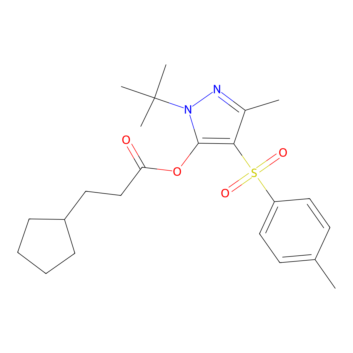 1-(tert-butyl)-3-methyl-4-tosyl-1H-pyrazol-5-yl 3-cyclopentylpropanoate molecular structure, CAS 851082-10-5