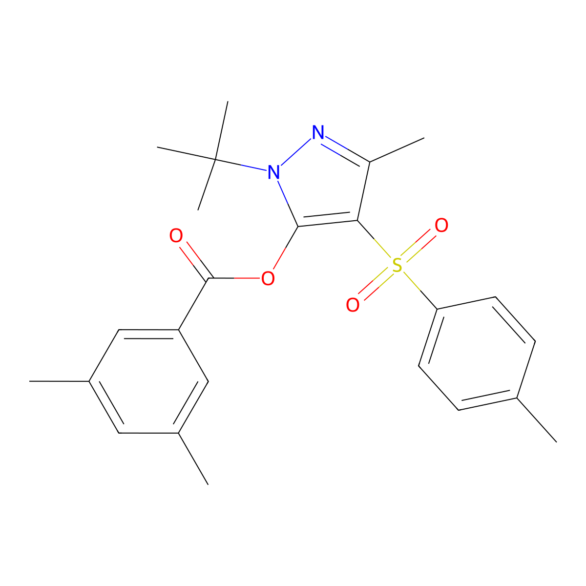 1-(tert-butyl)-3-methyl-4-tosyl-1H-pyrazol-5-yl 3,5-dimethylbenzoate molecular structure, CAS 851082-11-6