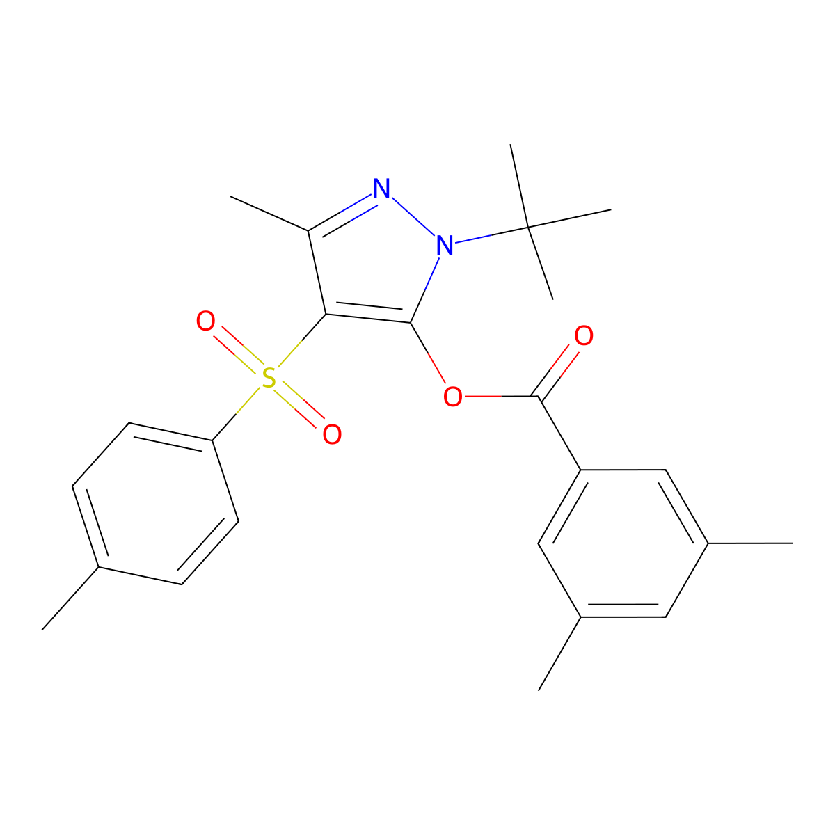 1-(tert-butyl)-3-methyl-4-tosyl-1H-pyrazol-5-yl 3,5-dimethylbenzoate molecular structure, CAS 851082-11-6
