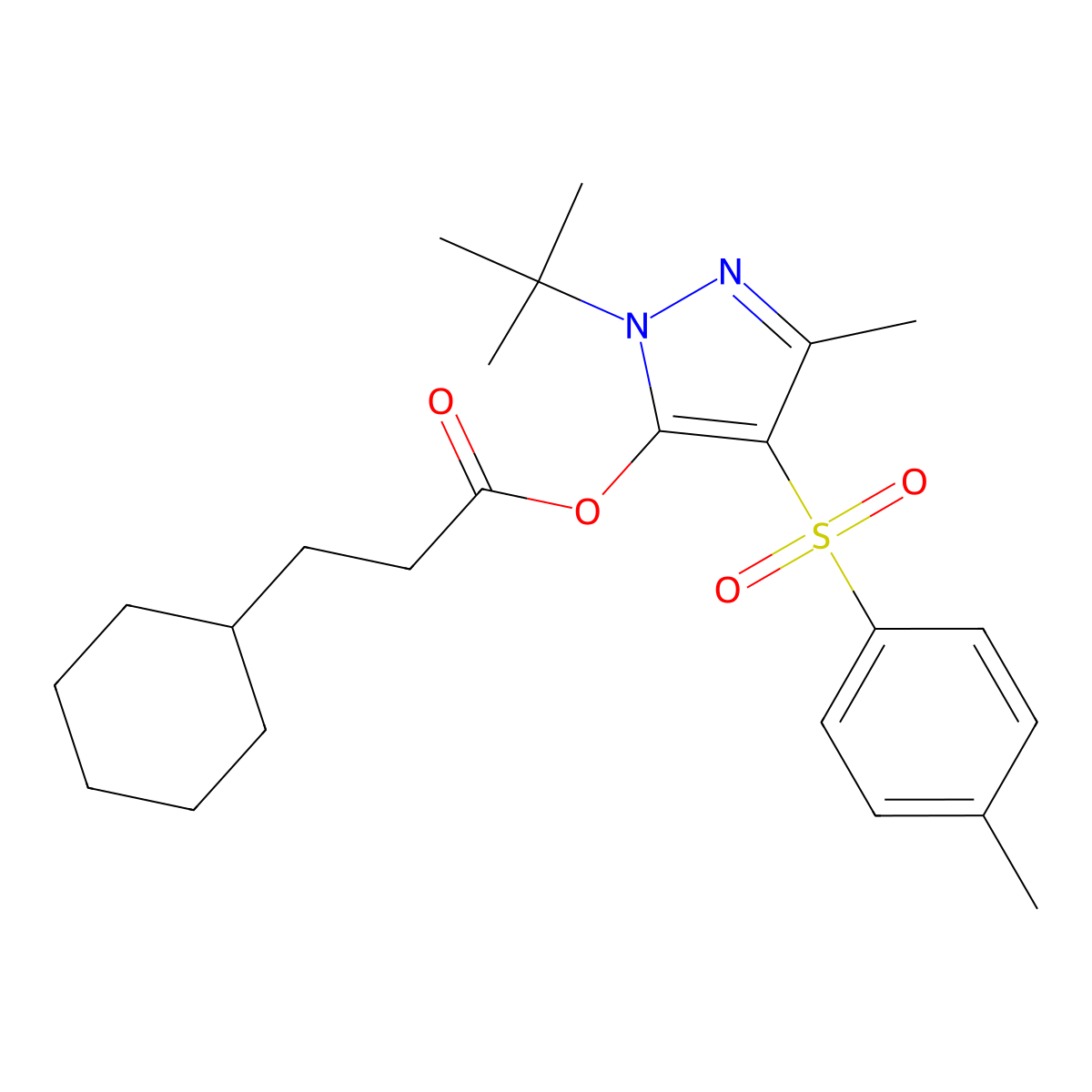 1-(tert-butyl)-3-methyl-4-tosyl-1H-pyrazol-5-yl 3-cyclohexylpropanoate molecular structure, CAS 851082-21-8