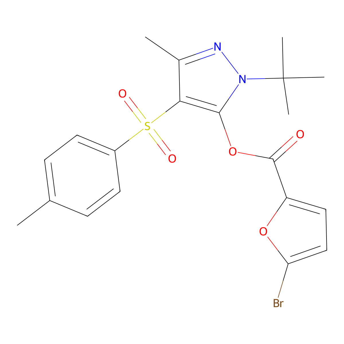 1-tert-butyl-3-methyl-4-[(4-methylphenyl)sulfonyl]-1H-pyrazol-5-yl 5-bromo-2-furoate molecular structure, CAS 851082-22-9