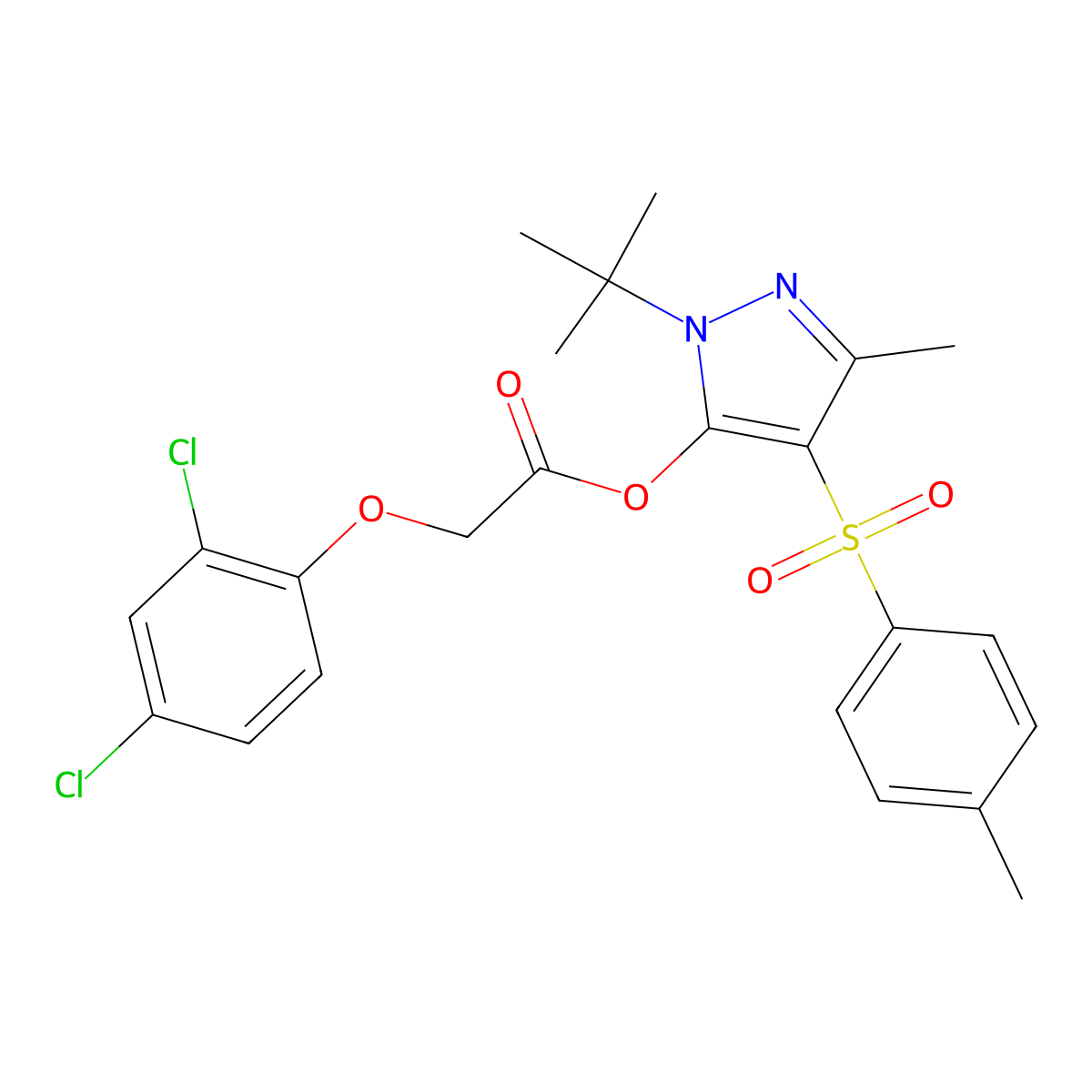 1-(tert-butyl)-3-methyl-4-tosyl-1H-pyrazol-5-yl 2-(2,4-dichlorophenoxy)acetate molecular structure, CAS 851082-38-7