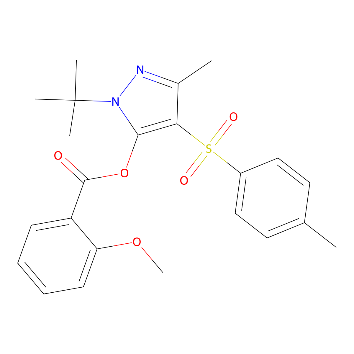 1-(tert-butyl)-3-methyl-4-tosyl-1H-pyrazol-5-yl 2-methoxybenzoate molecular structure, CAS 851082-52-5