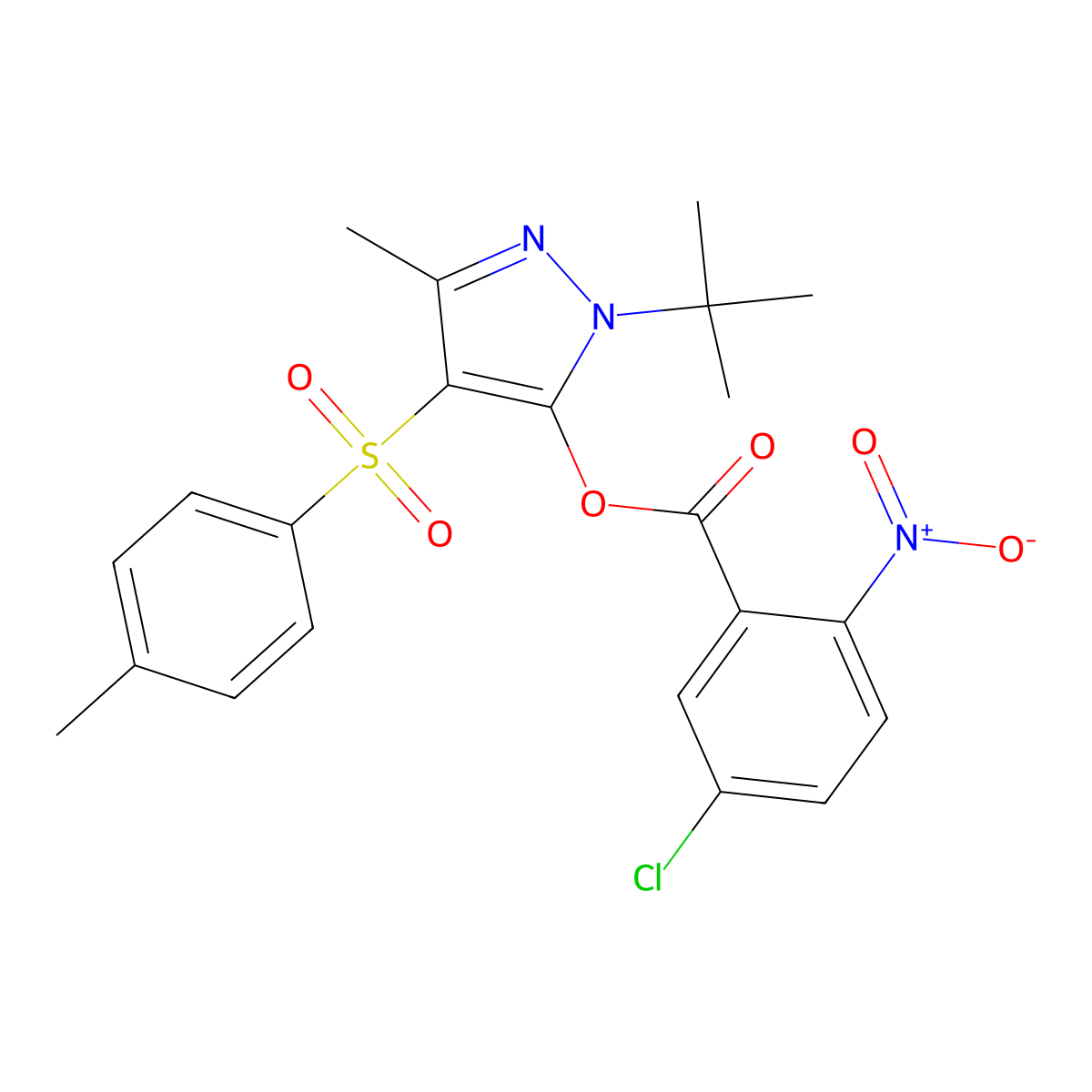 1-(tert-butyl)-3-methyl-4-tosyl-1H-pyrazol-5-yl 5-chloro-2-nitrobenzoate molecular structure, CAS 851082-61-6