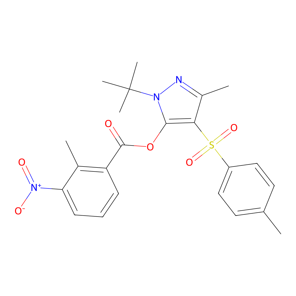 1-(tert-butyl)-3-methyl-4-tosyl-1H-pyrazol-5-yl 2-methyl-3-nitrobenzoate molecular structure, CAS 851082-64-9