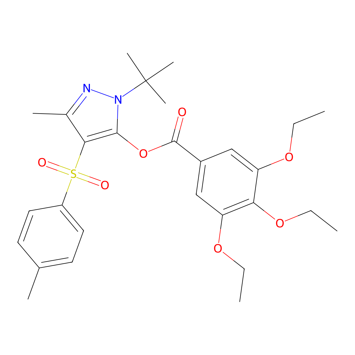 1-(tert-butyl)-3-methyl-4-tosyl-1H-pyrazol-5-yl 3,4,5-triethoxybenzoate molecular structure, CAS 851082-70-7
