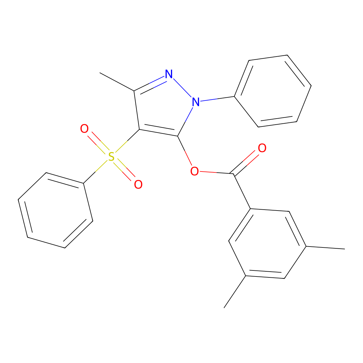 [4-(Benzenesulfonyl)-5-methyl-2-phenylpyrazol-3-yl] 3,5-dimethylbenzoate molecular structure, CAS 851082-76-3