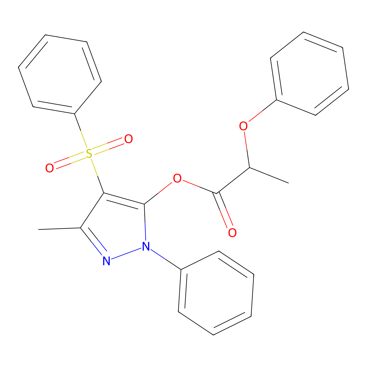 3-methyl-1-phenyl-4-(phenylsulfonyl)-1H-pyrazol-5-yl 2-phenoxypropanoate molecular structure, CAS 851082-84-3
