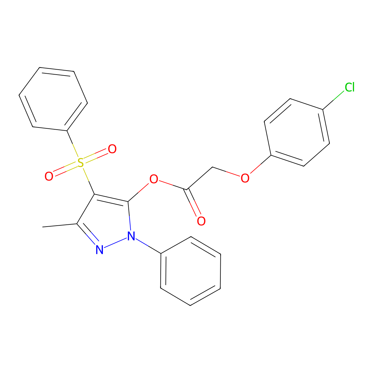 3-methyl-1-phenyl-4-(phenylsulfonyl)-1H-pyrazol-5-yl 2-(4-chlorophenoxy)acetate molecular structure, CAS 851092-51-8