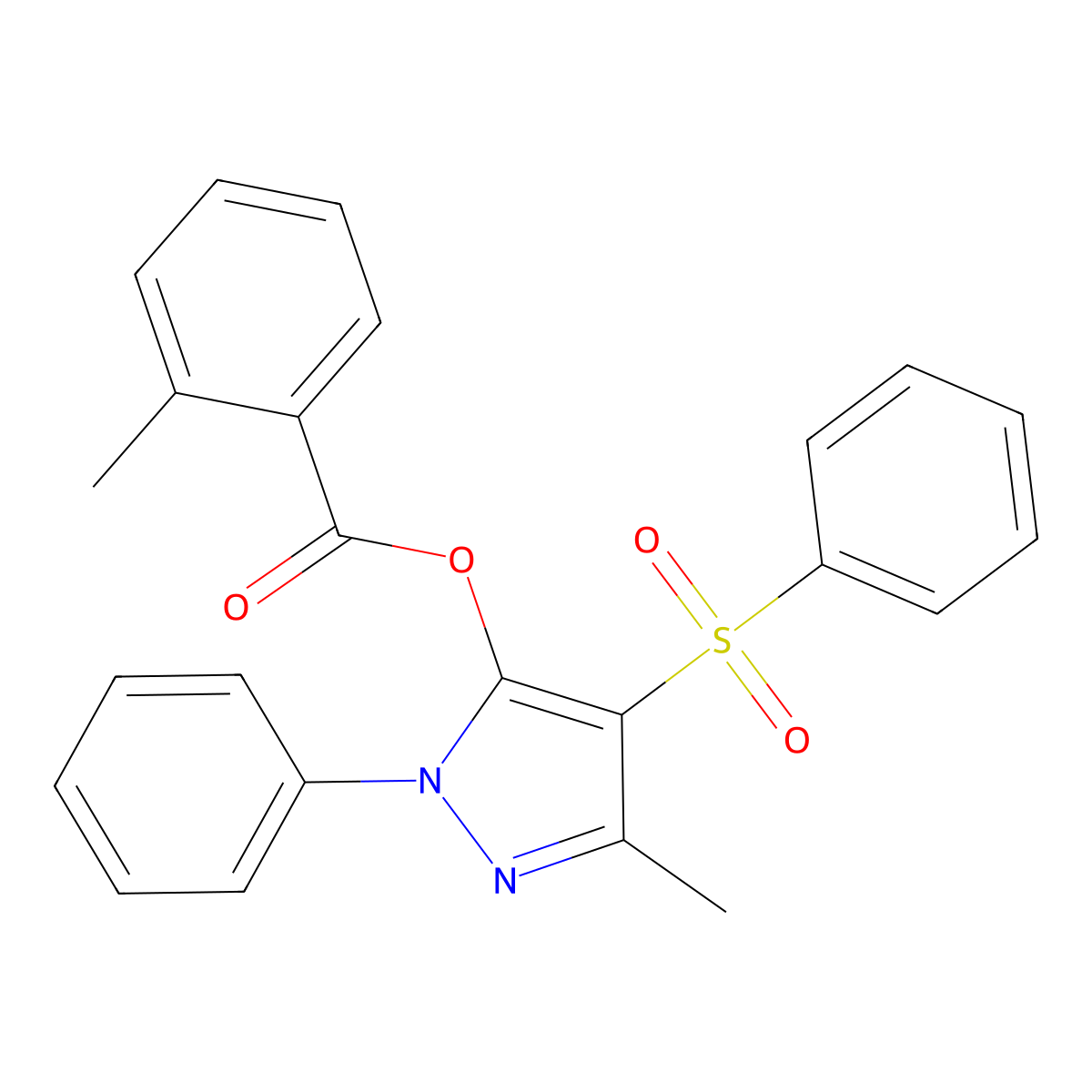 3-methyl-1-phenyl-4-(phenylsulfonyl)-1H-pyrazol-5-yl 2-methylbenzoate molecular structure, CAS 851092-53-0