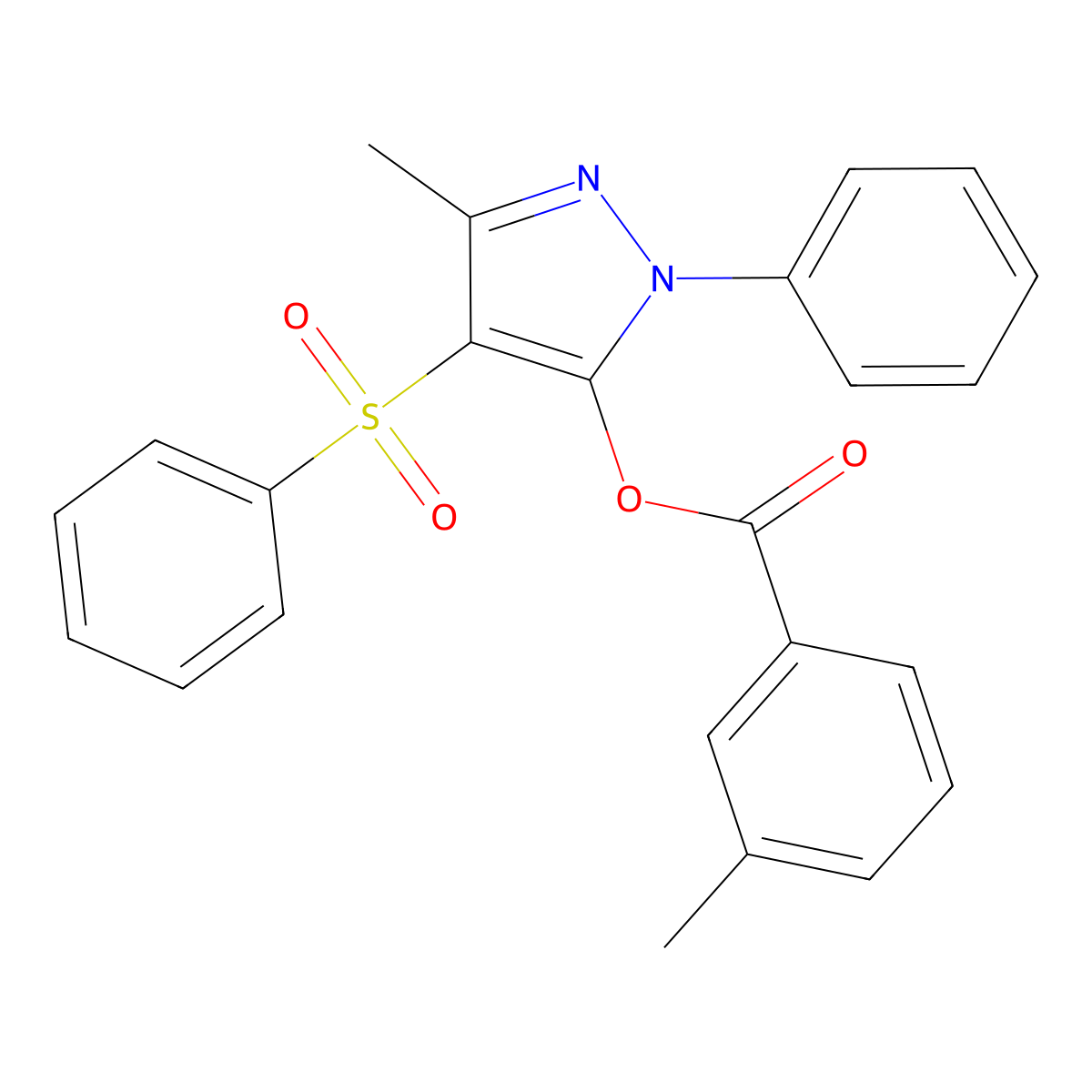 3-methyl-1-phenyl-4-(phenylsulfonyl)-1H-pyrazol-5-yl 3-methylbenzoate molecular structure, CAS 851092-54-1