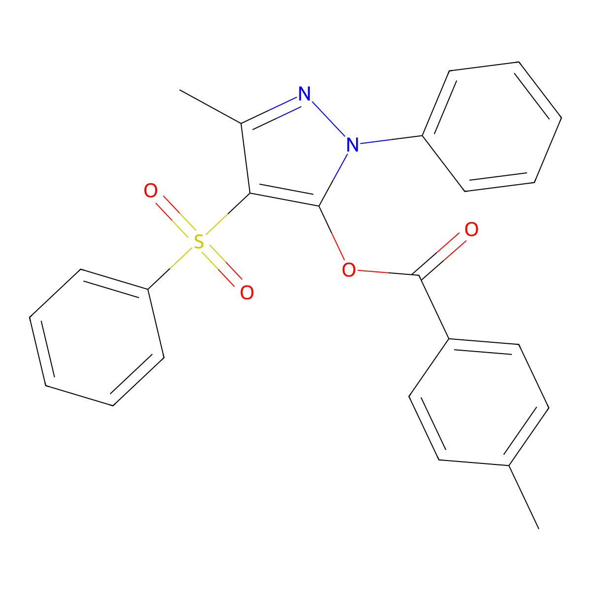 3-methyl-1-phenyl-4-(phenylsulfonyl)-1H-pyrazol-5-yl 4-methylbenzoate molecular structure, CAS 851092-55-2