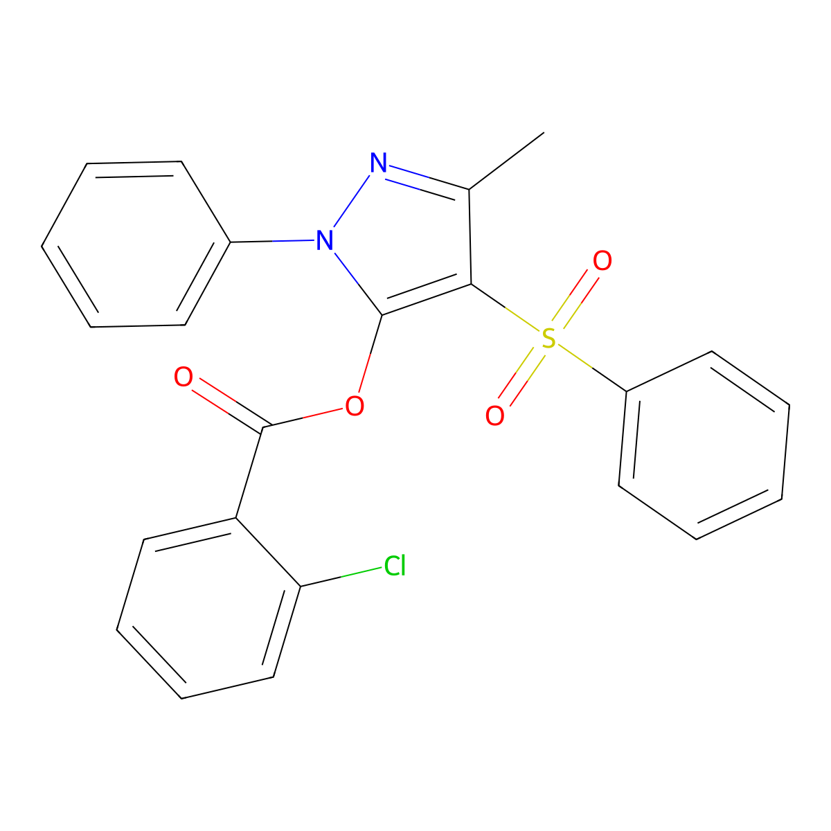 [4-(Benzenesulfonyl)-5-methyl-2-phenylpyrazol-3-yl] 2-chlorobenzoate molecular structure, CAS 851092-56-3