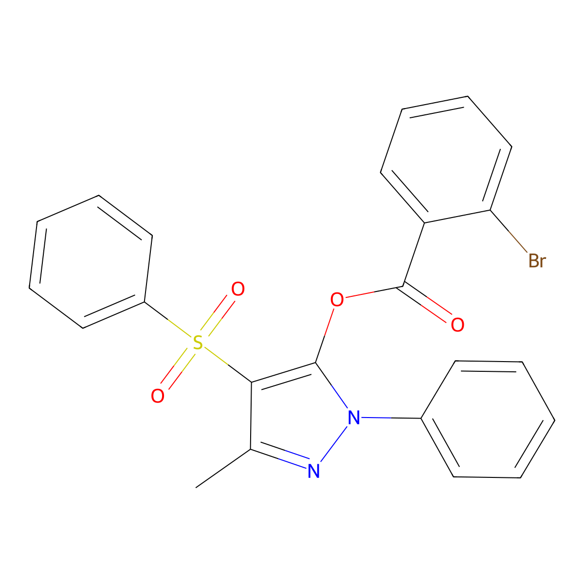 3-methyl-1-phenyl-4-(phenylsulfonyl)-1H-pyrazol-5-yl 2-bromobenzoate molecular structure, CAS 851092-59-6