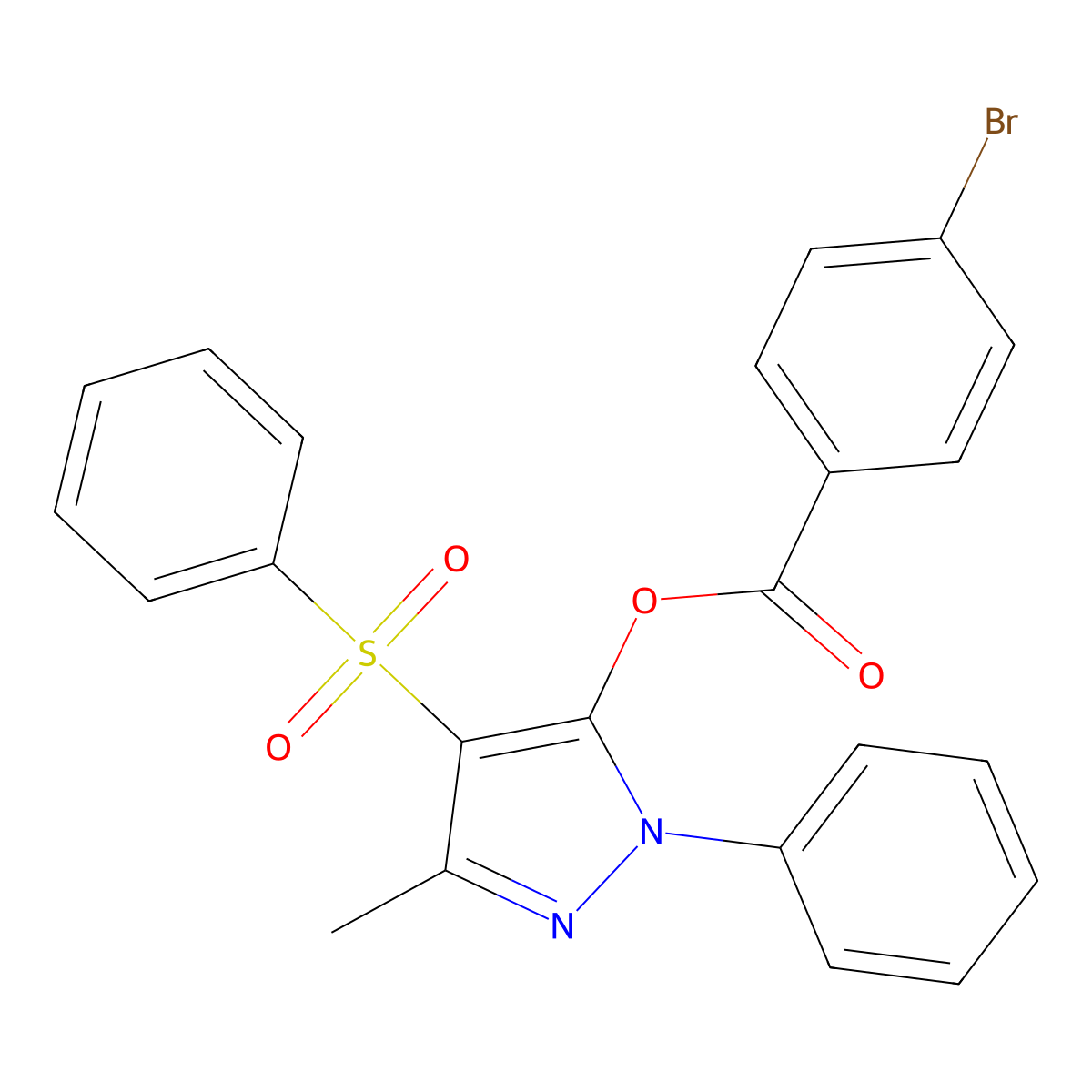 3-methyl-1-phenyl-4-(phenylsulfonyl)-1H-pyrazol-5-yl 4-bromobenzoate molecular structure, CAS 851092-61-0