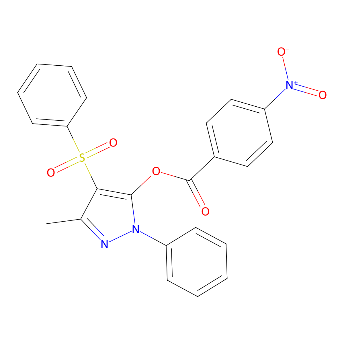 3-methyl-1-phenyl-4-(phenylsulfonyl)-1H-pyrazol-5-yl 4-nitrobenzoate molecular structure, CAS 851092-67-6