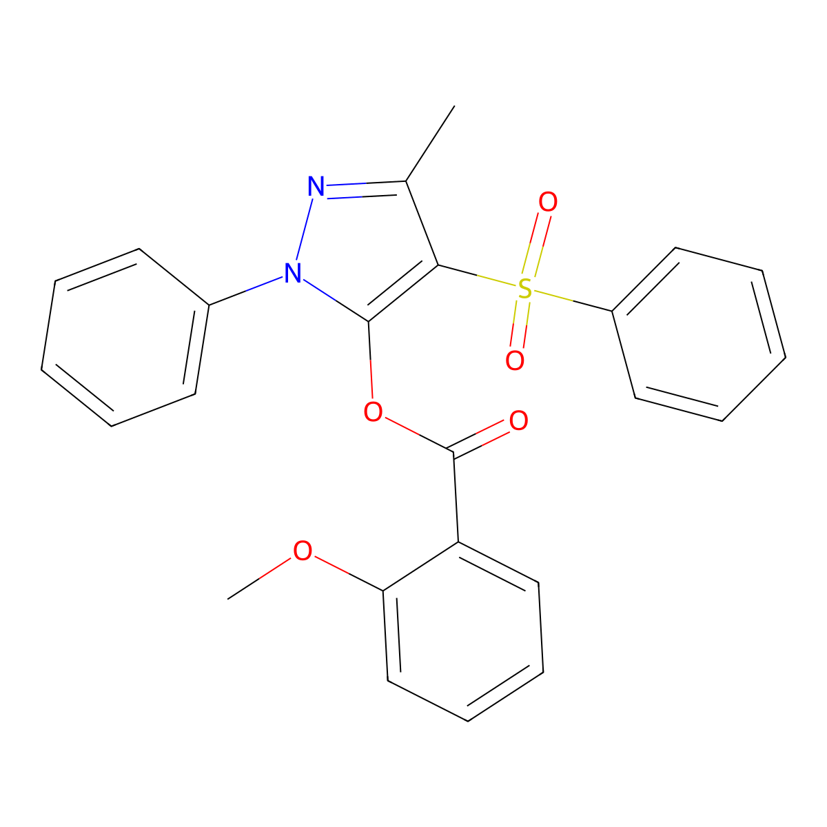 3-methyl-1-phenyl-4-(phenylsulfonyl)-1H-pyrazol-5-yl 2-methoxybenzoate molecular structure, CAS 851092-68-7