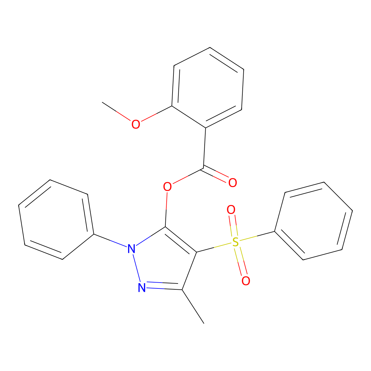 3-methyl-1-phenyl-4-(phenylsulfonyl)-1H-pyrazol-5-yl 2-methoxybenzoate molecular structure, CAS 851092-68-7