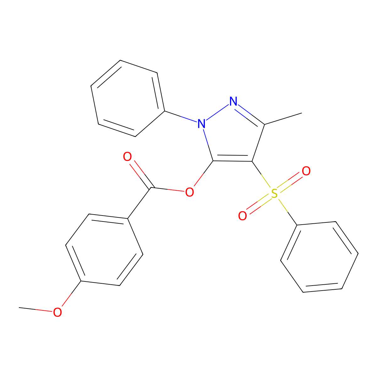 3-methyl-1-phenyl-4-(phenylsulfonyl)-1H-pyrazol-5-yl 4-methoxybenzoate molecular structure, CAS 851092-70-1