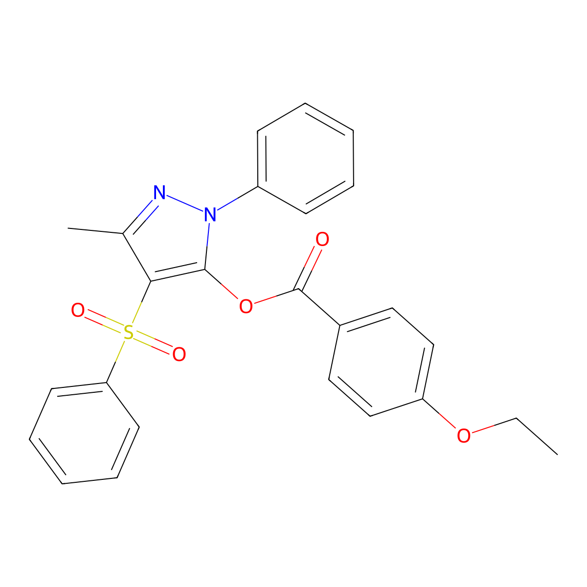 3-methyl-1-phenyl-4-(phenylsulfonyl)-1H-pyrazol-5-yl 4-ethoxybenzoate molecular structure, CAS 851092-71-2