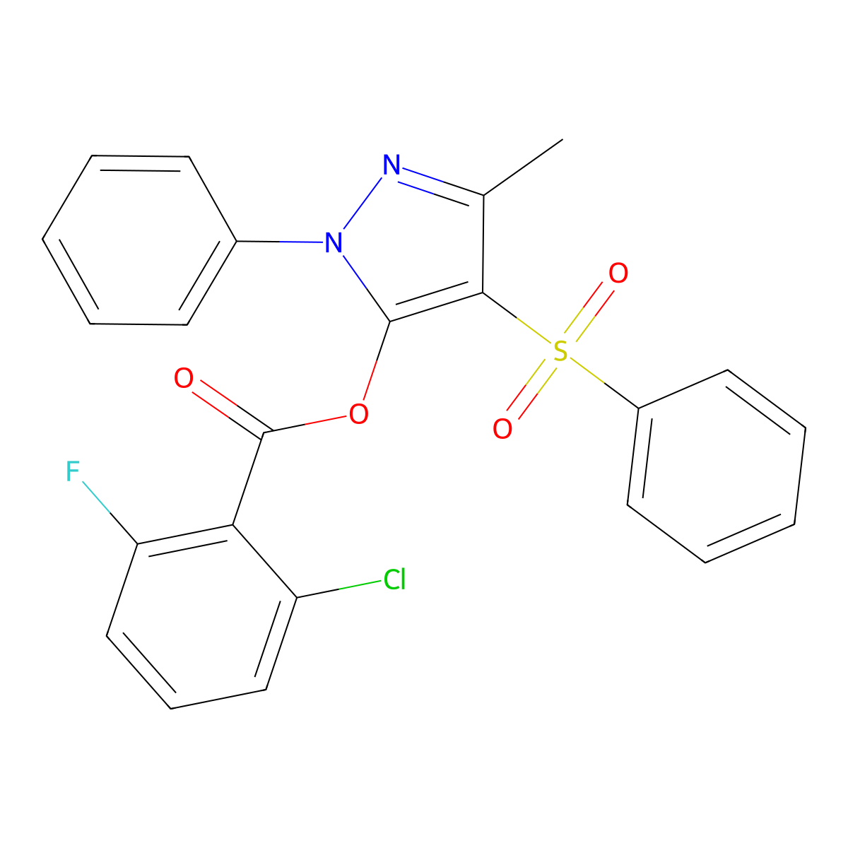 [4-(Benzenesulfonyl)-5-methyl-2-phenylpyrazol-3-yl] 2-chloro-6-fluorobenzoate molecular structure, CAS 851092-73-4