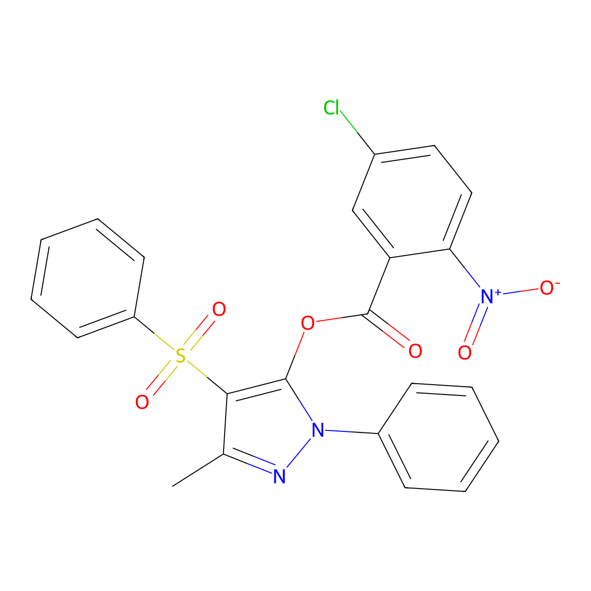 [4-(Benzenesulfonyl)-5-methyl-2-phenylpyrazol-3-yl] 5-chloro-2-nitrobenzoate molecular structure, CAS 851092-75-6