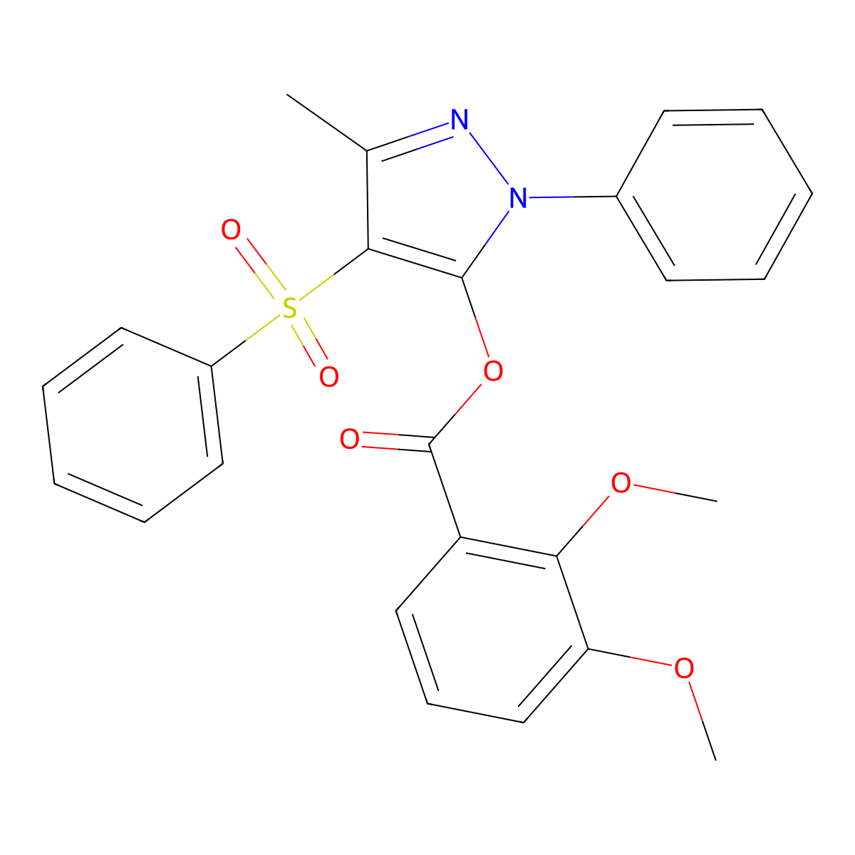 3-methyl-1-phenyl-4-(phenylsulfonyl)-1H-pyrazol-5-yl 2,3-dimethoxybenzoate molecular structure, CAS 851092-83-6