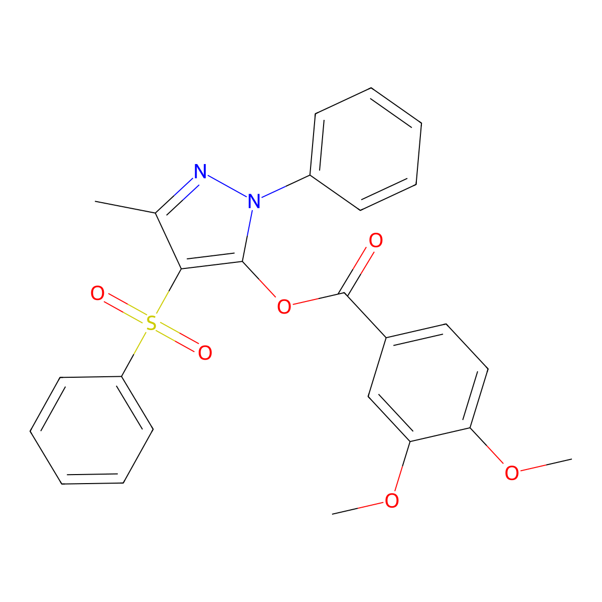 3-methyl-1-phenyl-4-(phenylsulfonyl)-1H-pyrazol-5-yl 3,4-dimethoxybenzoate molecular structure, CAS 851092-84-7