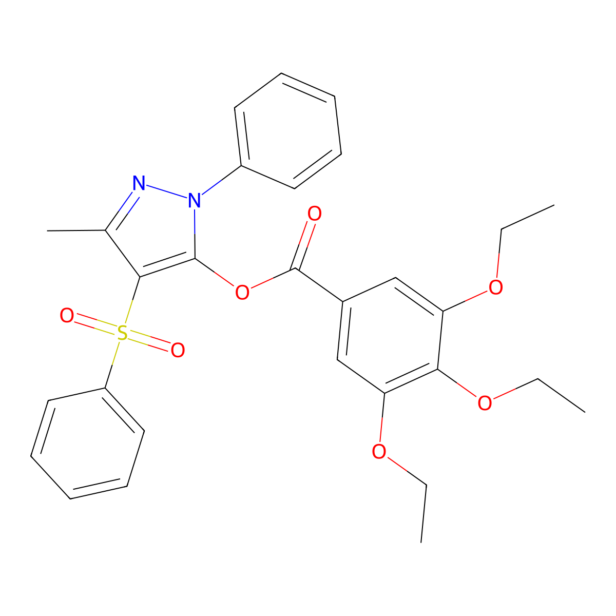[4-(Benzenesulfonyl)-5-methyl-2-phenylpyrazol-3-yl] 3,4,5-triethoxybenzoate molecular structure, CAS 851092-86-9