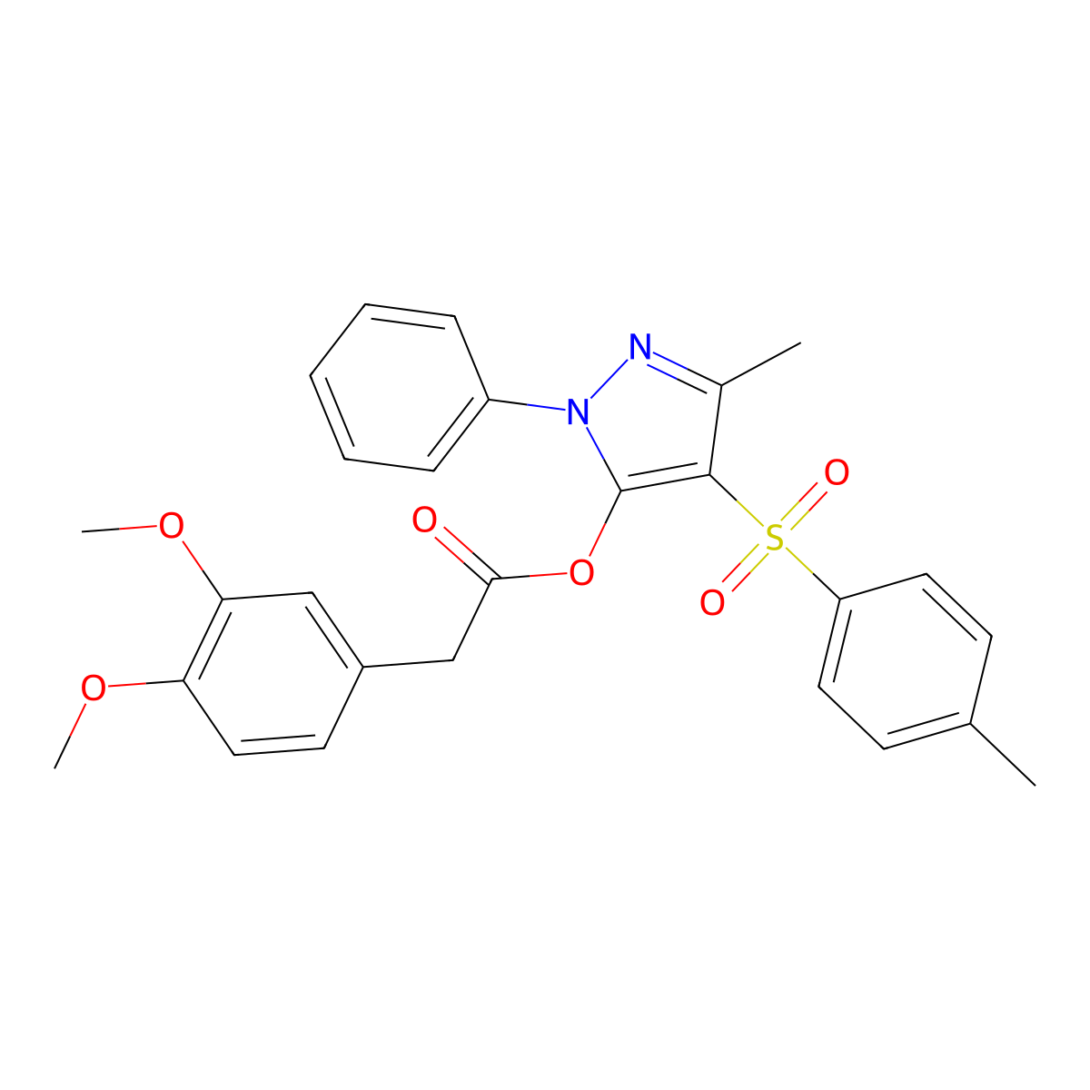 3-methyl-1-phenyl-4-tosyl-1H-pyrazol-5-yl 2-(3,4-dimethoxyphenyl)acetate molecular structure, CAS 851092-93-8
