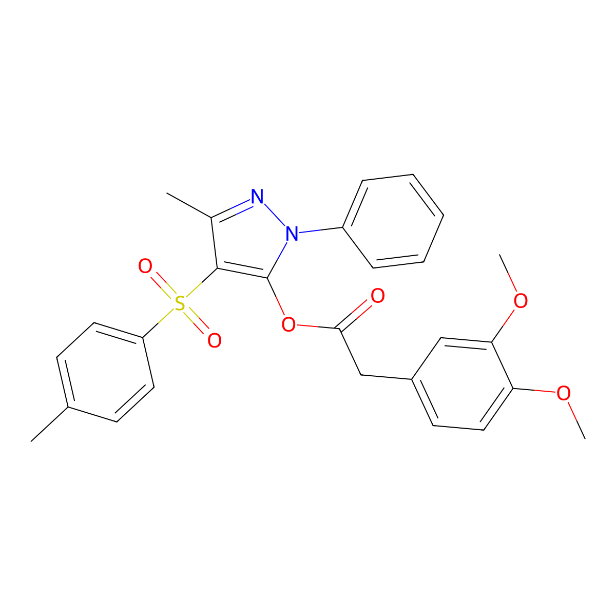 3-methyl-1-phenyl-4-tosyl-1H-pyrazol-5-yl 2-(3,4-dimethoxyphenyl)acetate molecular structure, CAS 851092-93-8