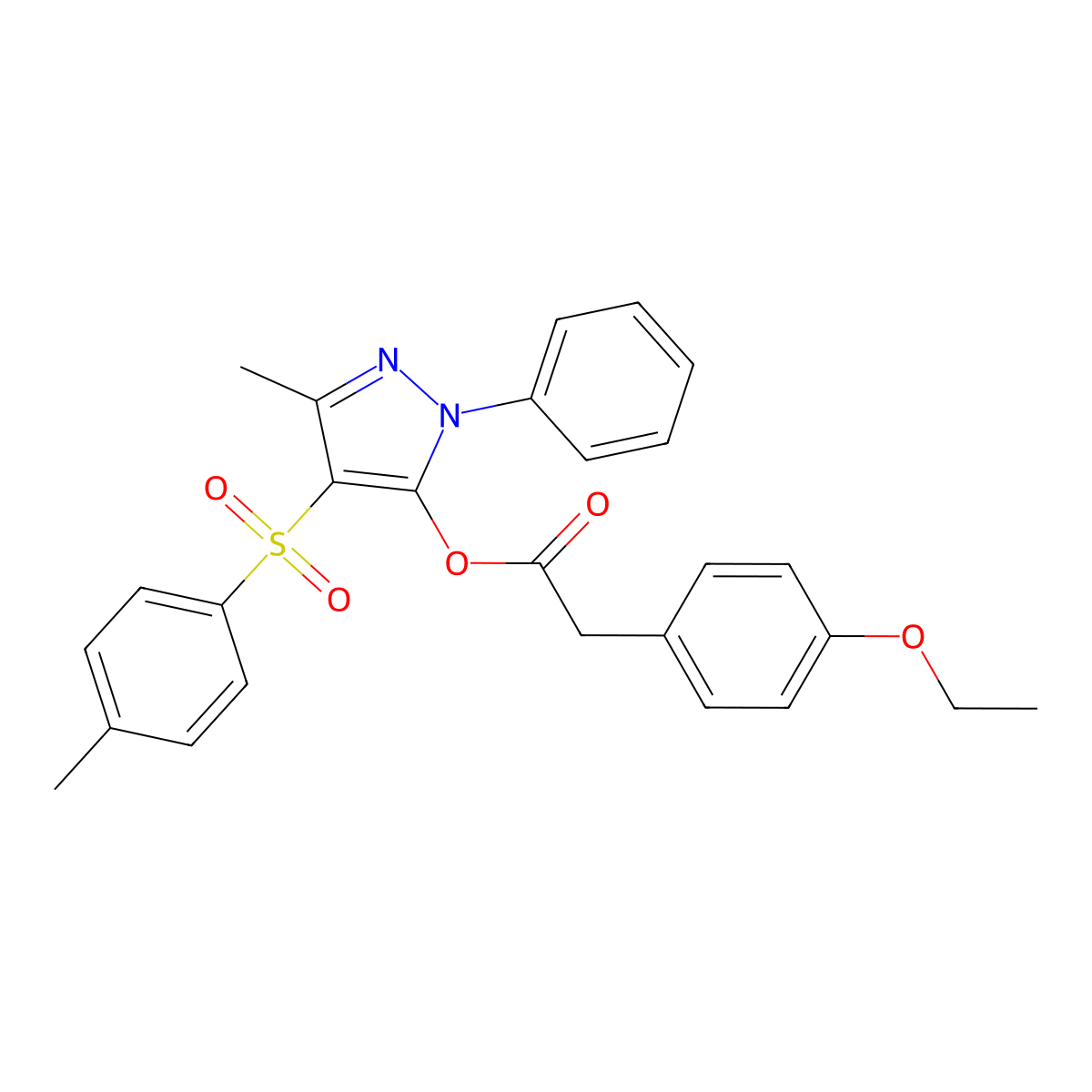 3-methyl-1-phenyl-4-tosyl-1H-pyrazol-5-yl 2-(4-ethoxyphenyl)acetate molecular structure, CAS 851092-97-2