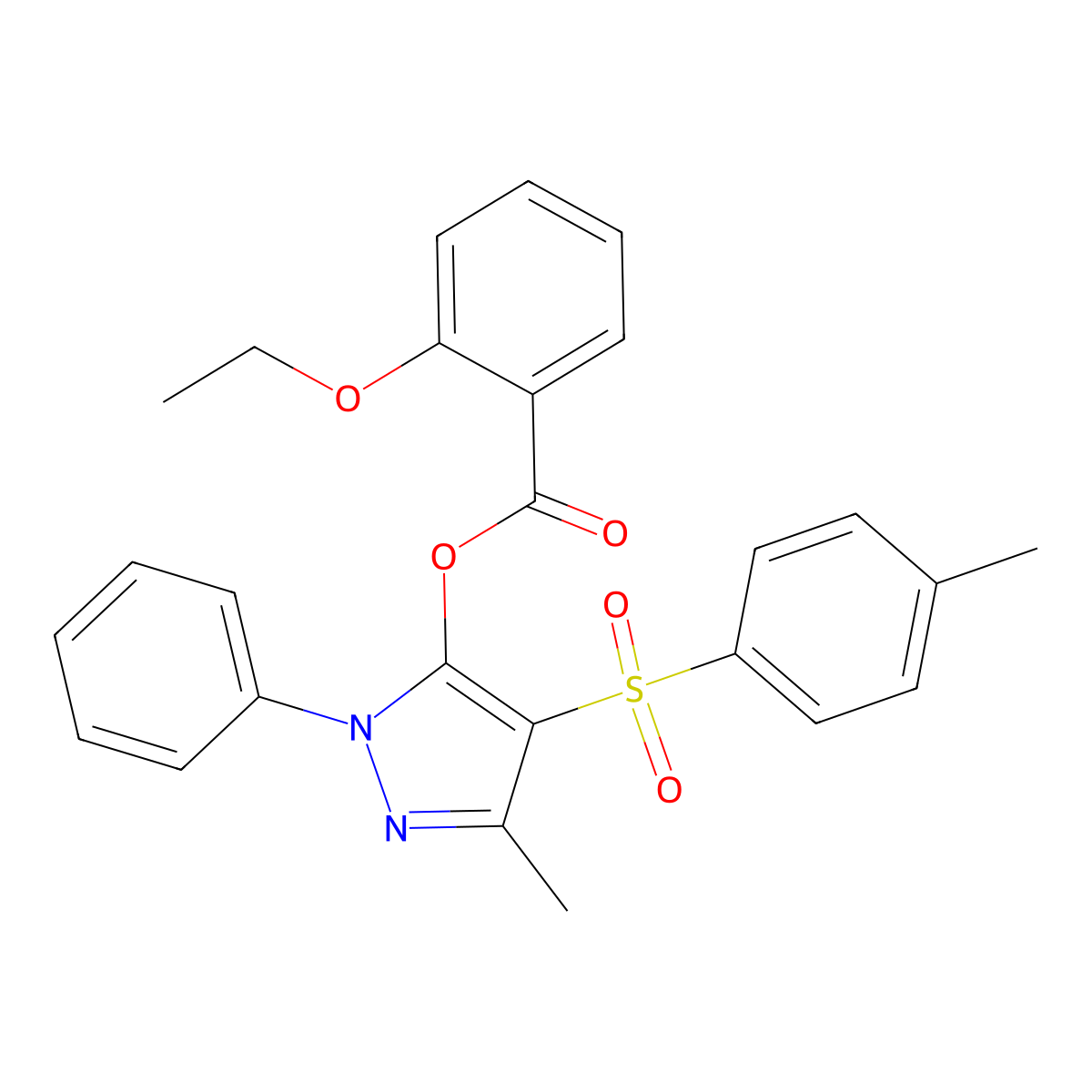 2-Ethoxybenzoic acid [5-methyl-4-(4-methylphenyl)sulfonyl-2-phenyl-3-pyrazolyl] ester molecular structure, CAS 851093-00-0