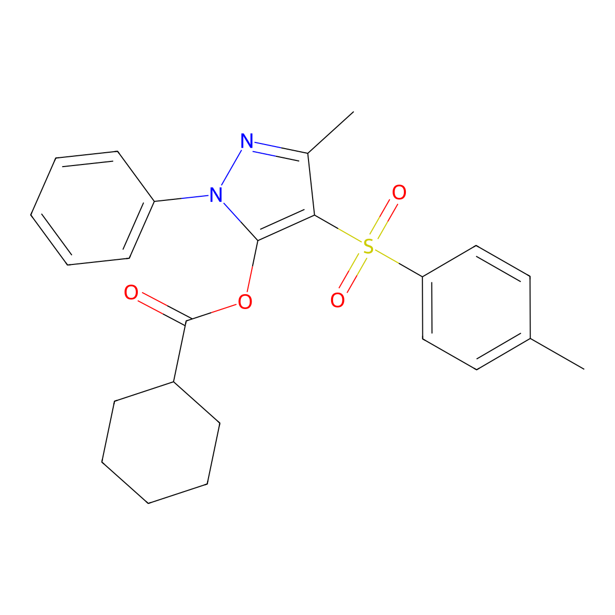3-methyl-1-phenyl-4-tosyl-1H-pyrazol-5-yl cyclohexanecarboxylate molecular structure, CAS 851093-13-5