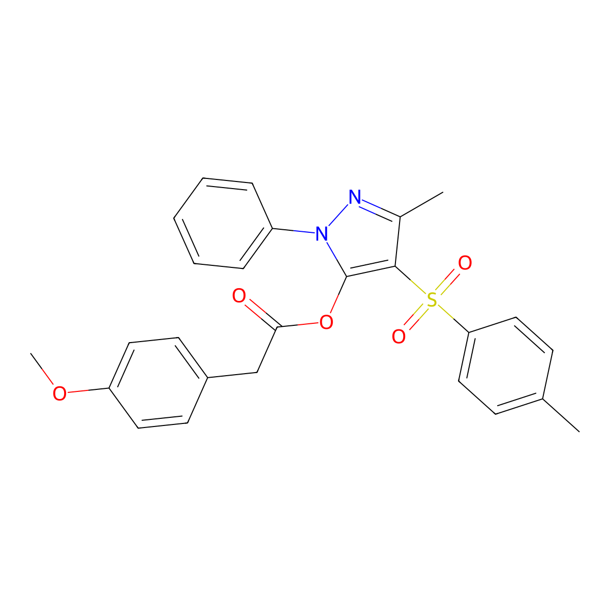 3-methyl-1-phenyl-4-tosyl-1H-pyrazol-5-yl 2-(4-methoxyphenyl)acetate molecular structure, CAS 851093-17-9