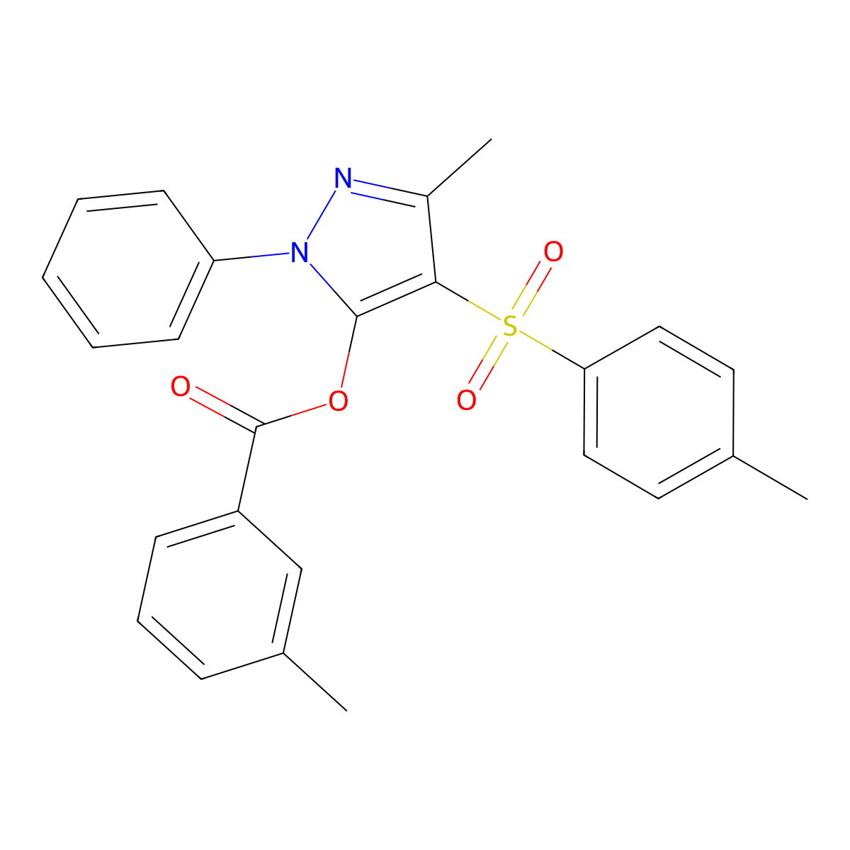 3-methyl-4-(4-methylbenzenesulfonyl)-1-phenyl-1H-pyrazol-5-yl 3-methylbenzoate molecular structure, CAS 851093-21-5