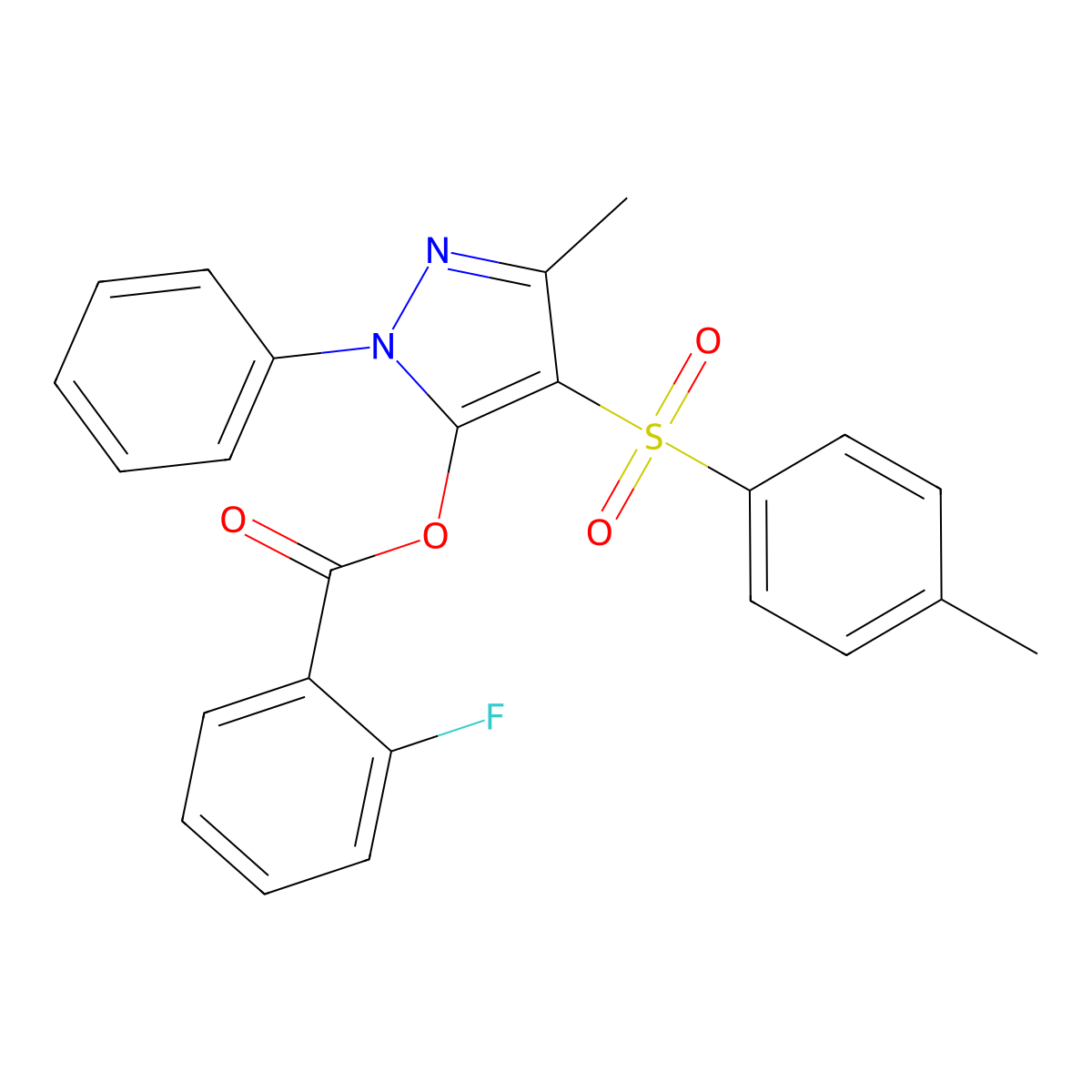 3-methyl-1-phenyl-4-tosyl-1H-pyrazol-5-yl 2-fluorobenzoate molecular structure, CAS 851093-23-7