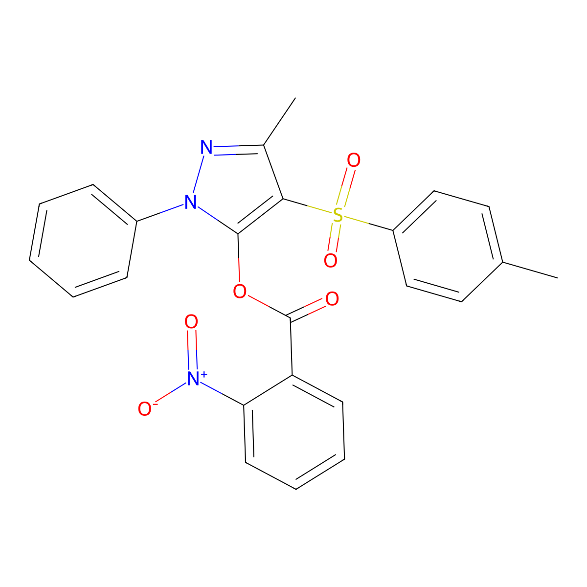 3-methyl-1-phenyl-4-tosyl-1H-pyrazol-5-yl 2-nitrobenzoate molecular structure, CAS 851093-26-0