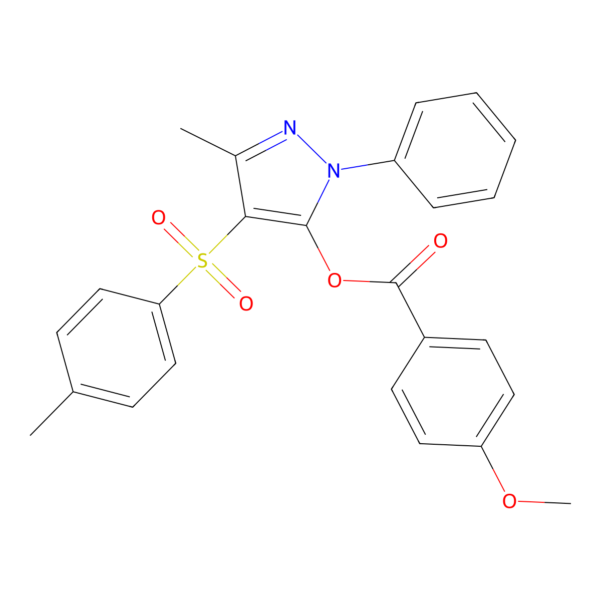3-methyl-1-phenyl-4-tosyl-1H-pyrazol-5-yl 4-methoxybenzoate molecular structure, CAS 851093-31-7