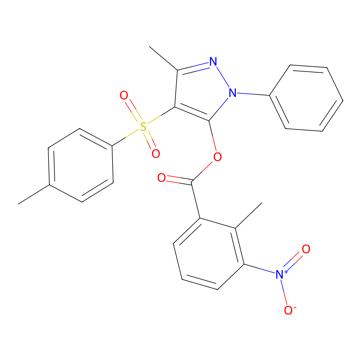 3-methyl-1-phenyl-4-tosyl-1H-pyrazol-5-yl 2-methyl-3-nitrobenzoate molecular structure, CAS 851093-34-0