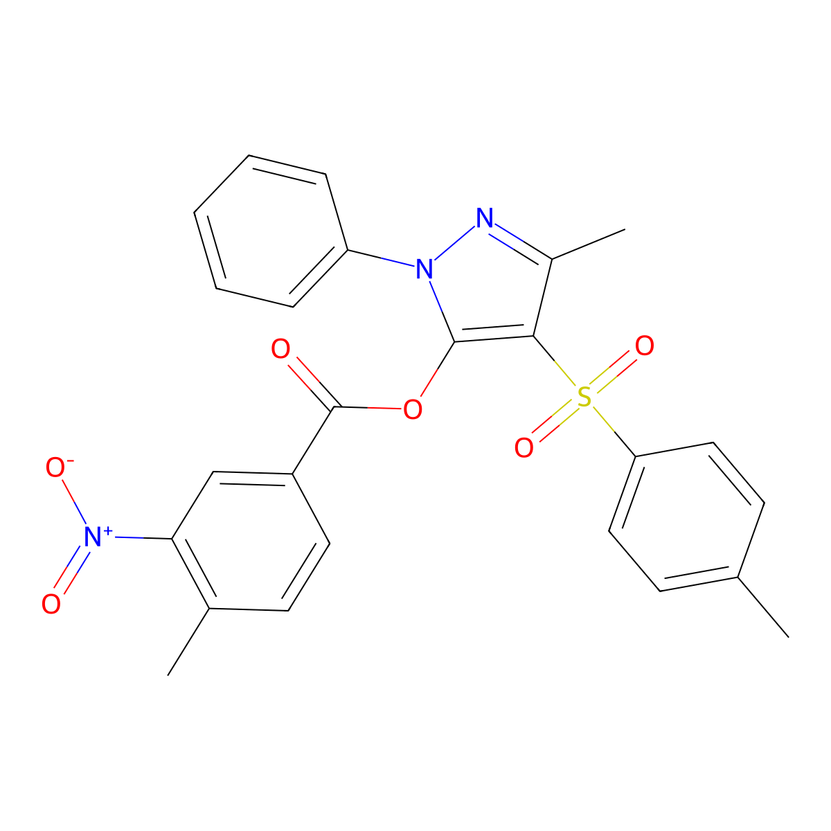 3-methyl-1-phenyl-4-tosyl-1H-pyrazol-5-yl 4-methyl-3-nitrobenzoate molecular structure, CAS 851093-35-1