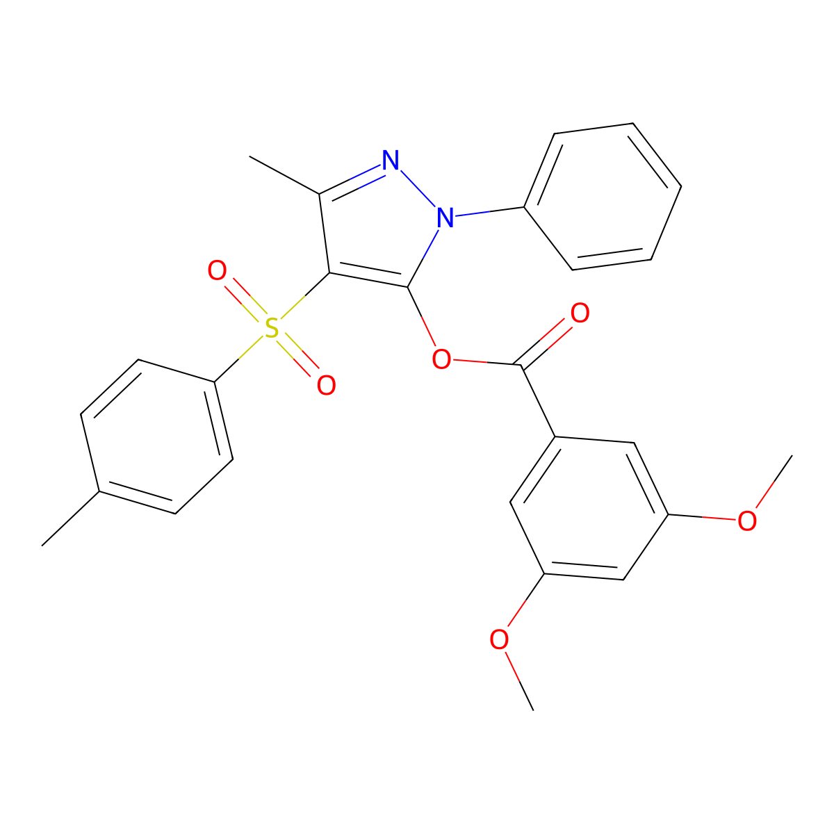 3-methyl-1-phenyl-4-tosyl-1H-pyrazol-5-yl 3,5-dimethoxybenzoate molecular structure, CAS 851093-36-2