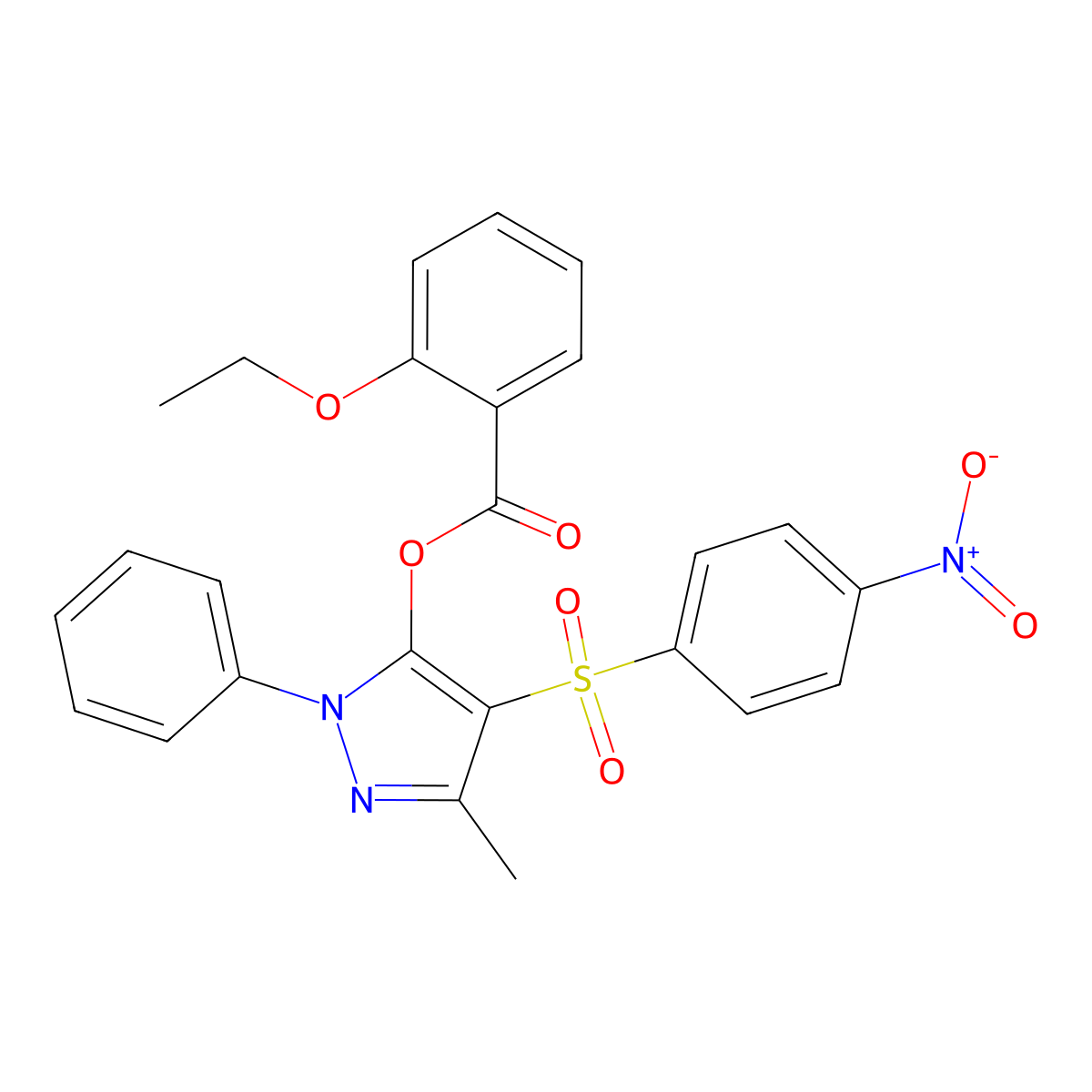 [5-Methyl-4-(4-nitrophenyl)sulfonyl-2-phenylpyrazol-3-yl] 2-ethoxybenzoate molecular structure, CAS 851093-56-6