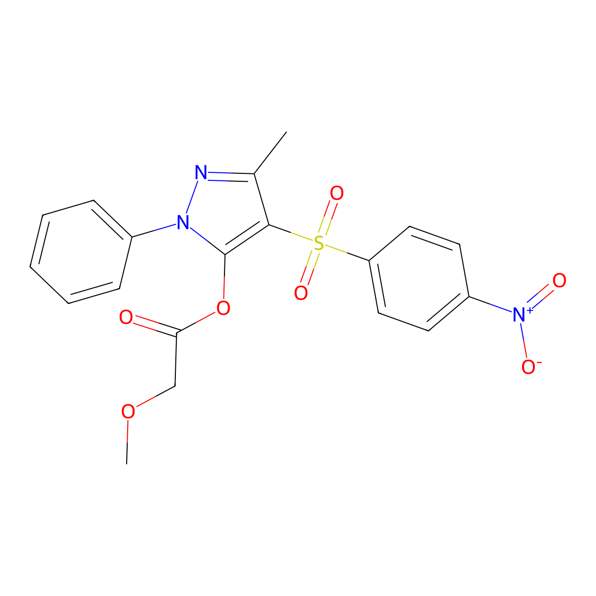 3-methyl-4-(4-nitrobenzenesulfonyl)-1-phenyl-1H-pyrazol-5-yl 2-methoxyacetate molecular structure, CAS 851093-57-7