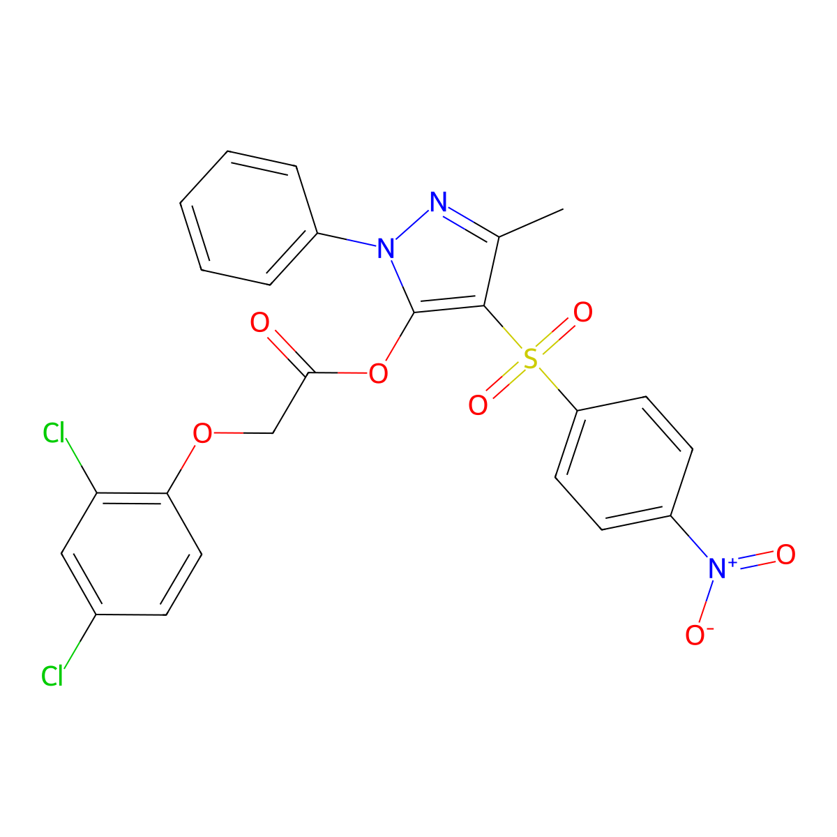 [5-Methyl-4-(4-nitrophenyl)sulfonyl-2-phenylpyrazol-3-yl] 2-(2,4-dichlorophenoxy)acetate molecular structure, CAS 851093-73-7