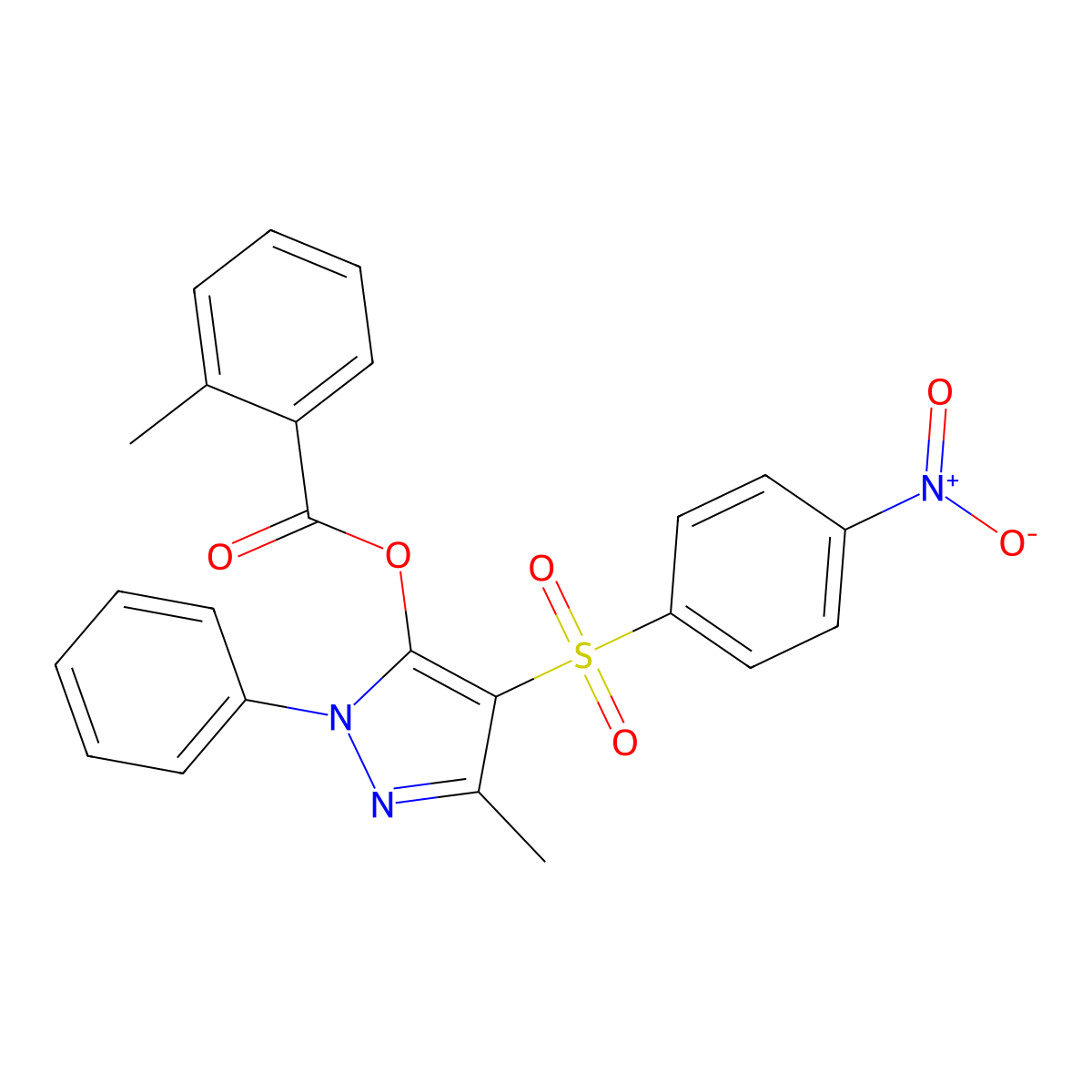 [5-Methyl-4-(4-nitrophenyl)sulfonyl-2-phenylpyrazol-3-yl] 2-methylbenzoate molecular structure, CAS 851093-75-9