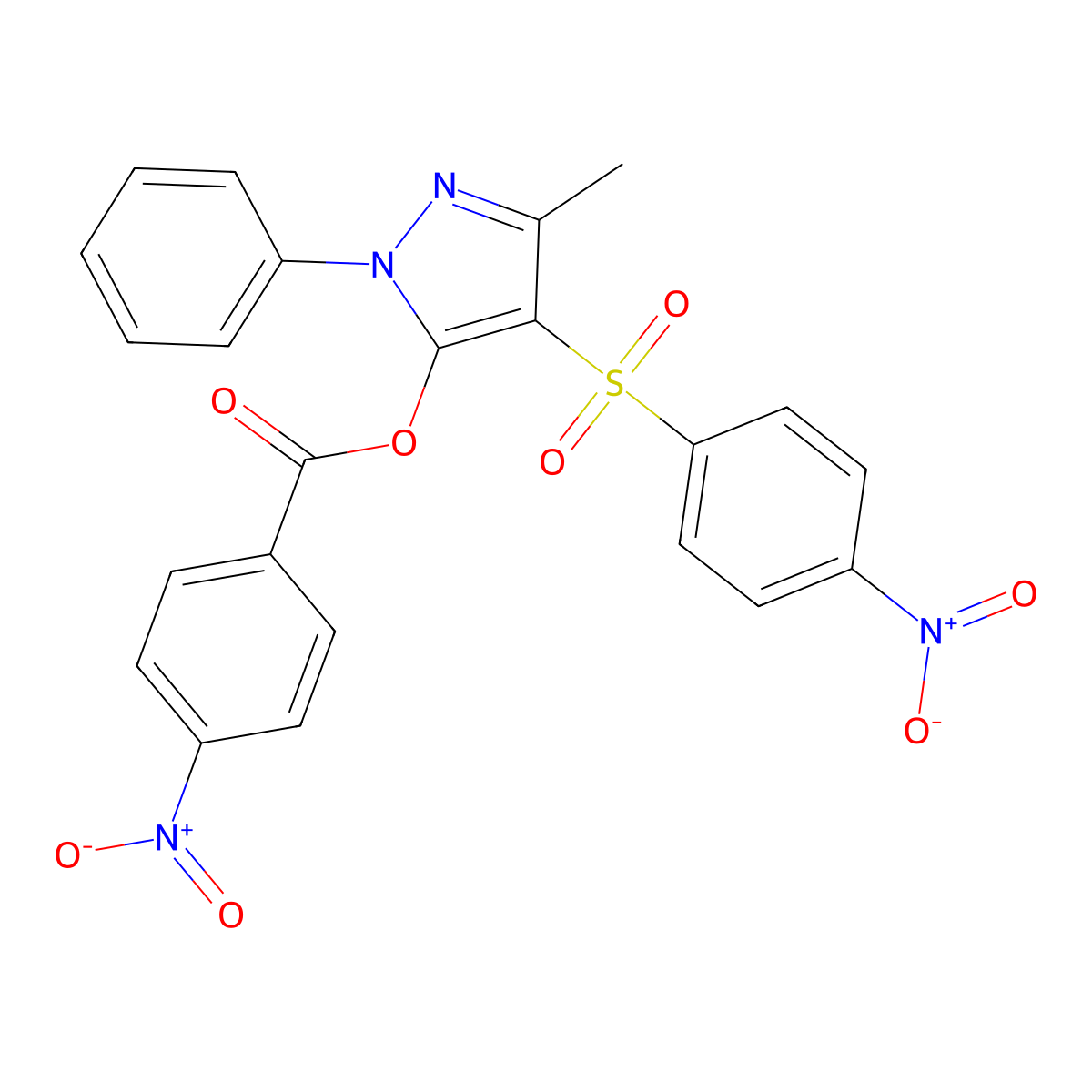 [5-Methyl-4-(4-nitrophenyl)sulfonyl-2-phenylpyrazol-3-yl] 4-nitrobenzoate molecular structure, CAS 851093-89-5